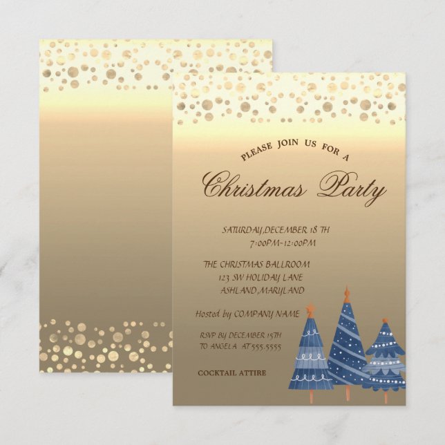 Convites Pinheiros Azuis,Dots Festa de Natal Corporativo (Frente/Verso)