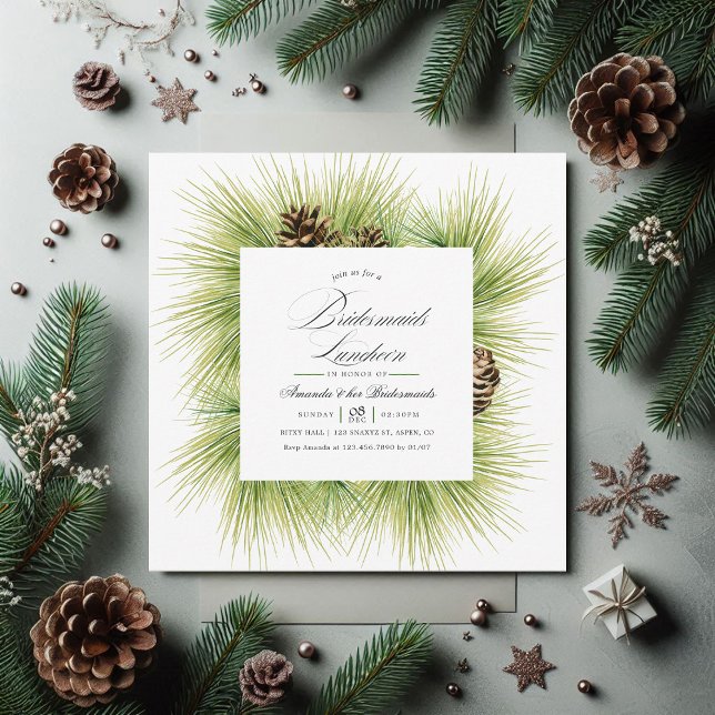 Convites Pinheiros com Aquarela de inverno (Winter Watercolor Pines Bridesmaids Luncheon Invitation)