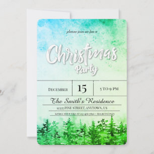Convites Pinheiros com Neve Aquarela Natal