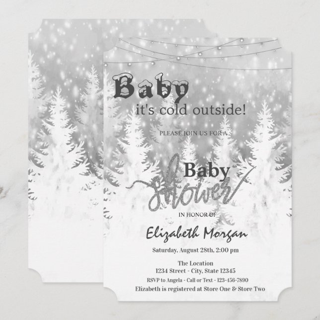 Convites Pinheiros Está Frio Fora do Chá de fraldas (Frente/Verso)