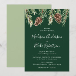 Convites Pinho de Inverno em Aquarela Verde Casamento