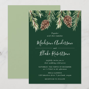 Convites Pinho de Inverno em Aquarela Verde Casamento