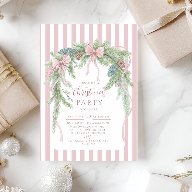 Convites Pinho de Natal com Laço Rosa (Criador carregado)