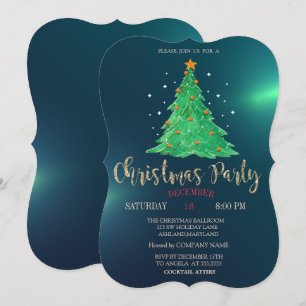 Convites Pinho de Natal em Aquarela, Festa de Empresa Verde
