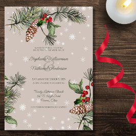 Convites Pinho e Azevinho na Neve em Casamento Marrom Taupe
