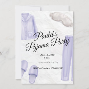 Convites pinjama elegante roxo e branco ilustrado