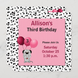 Convites Pink 3rd Birthday Party with Dalmatians
