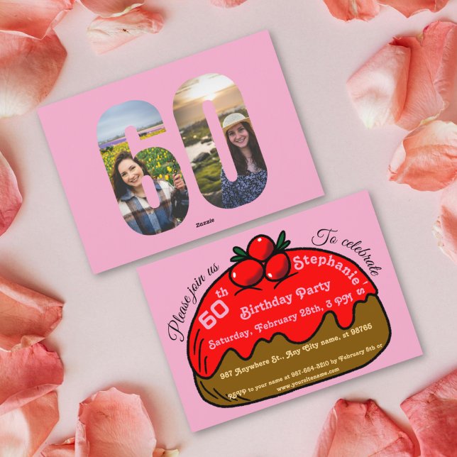 Convites Pink 60th Birthday Party Chocolate Donut Dessert  (Criador carregado)