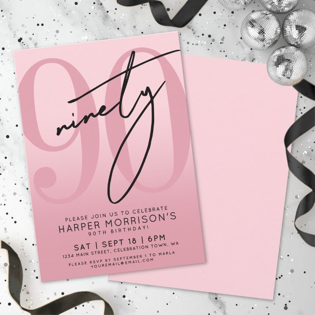 Convites Pink 90th Birthday Party (Pink 90th Birthday Party Invitation)