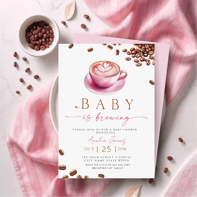 Convites Pink A Baby is Brewing Coffee Bean Baby Shower (Criador carregado)