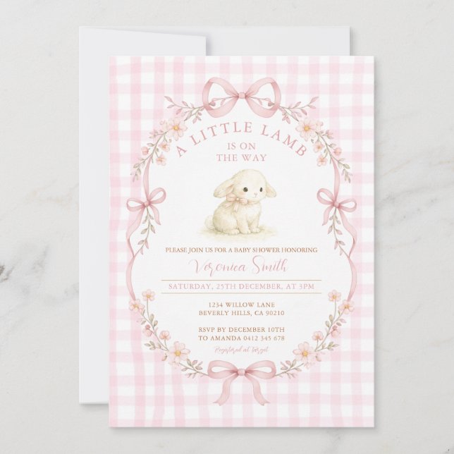 Convites Pink A Little Lamb Is On the Way Invitation (Frente)