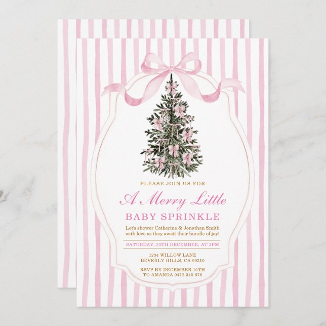 Convites Pink A Merry Little Baby Sprinkle Christmas Tree (Frente/Verso)