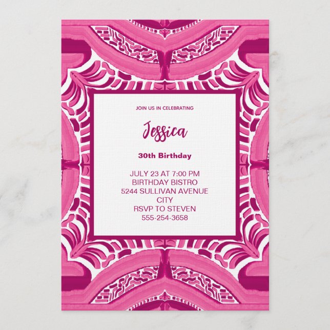 Convites Pink Abstract Pattern Birthday Invitation (Frente)