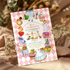 Convites Pink Alice in Wonderland 7th birthday Invitation