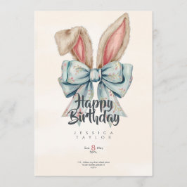 Convites Pink and blue Bunny bow Birthday invitation