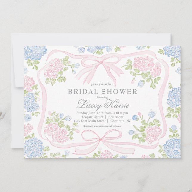 Convites Pink and blue Floral Bridal Shower Invitation,  (Frente)