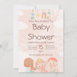 Convites Pink and Brown Watercolor Baby Shower Invitation