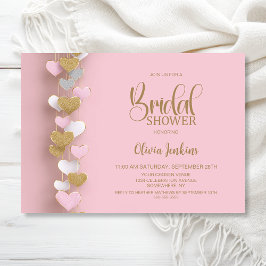Convites Pink and Gold Hearts Bridal Shower