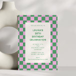 Convites Pink and Green Checkerboard 30th Birthday Party<br><div class="desc">This modern birthday party invitation features a bold pink and green checkerboard border with clean, minimal typography in the center. The playful color palette and graphic pattern give it a fun retro feel that’s perfect for a stylish 30th birthday celebration. Ideal for hosting a dinner party, cocktail night, or birthday...</div>