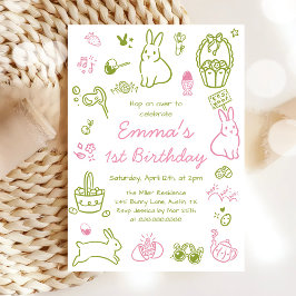 Convites Pink and Green Easter 1st Birthday