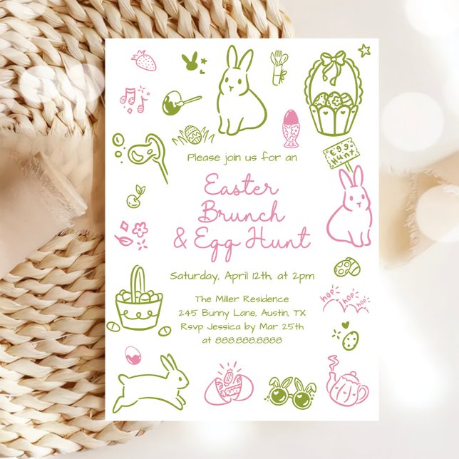 Convites Pink and Green Easter Brunch and Egg Hunt Party (Criador carregado)