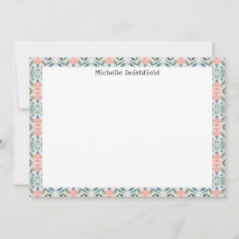 Convites Pink and Green Floral Border Flat Notecard