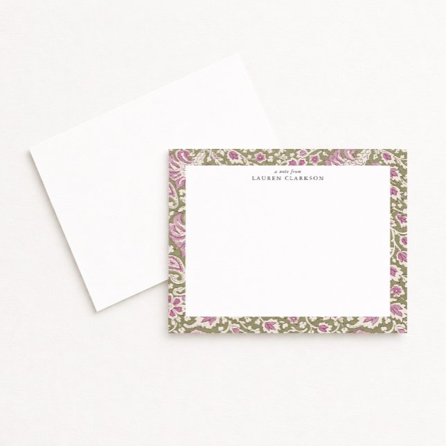 Convites Pink and Olive Hand-Block Inspired Floral Note Car (Criador carregado)