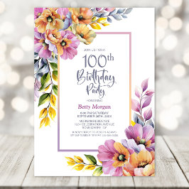 Convites Pink and Orange Floral 100th Birthday Party