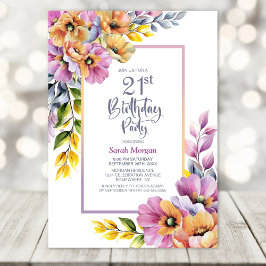 Convites Pink and Orange Floral 21st Birthday Party