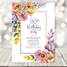 Convites Pink and Orange Floral 90th Birthday Party