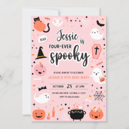 Convites Pink and Orange Halloween 4th Birthday Invitation 