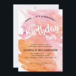 Convites Pink and Orange Watercolor Surpresa 50º Aniversári<br><div class="desc">Este surpreendente convite de aniversário 50º oferece um fundo de aquarela colorido e é acentuado com texto de estilo manuscrito.</div>