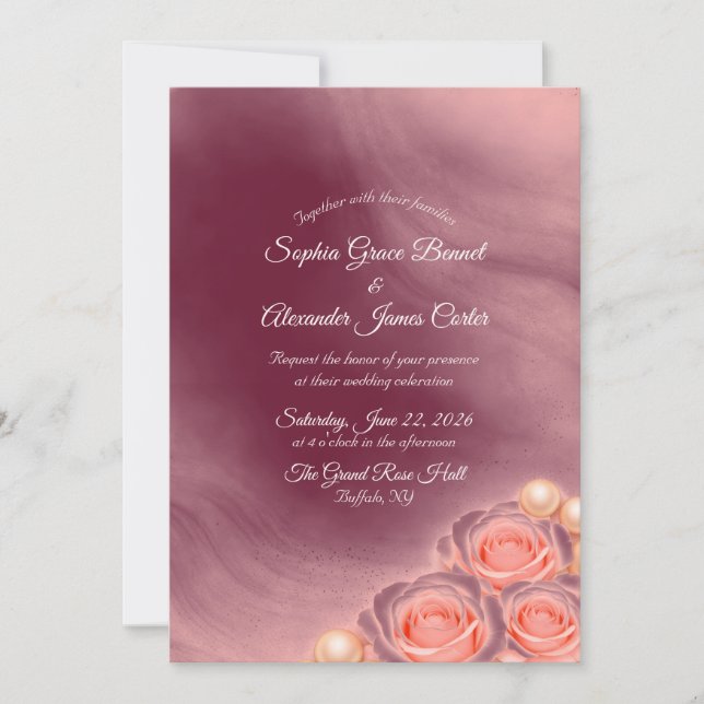 Convites Pink and Pearl Wedding Invitation (Frente)