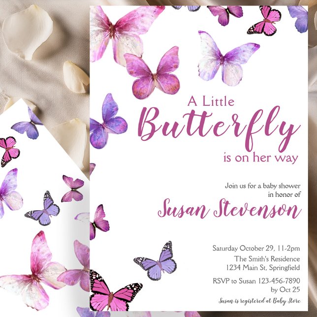 Convites Pink and Purple A Little Butterfly Baby Shower (Criador carregado)