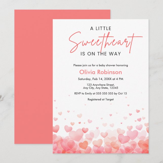 Convites Pink and Red A Little Sweetheart Baby Shower  (Frente/Verso)