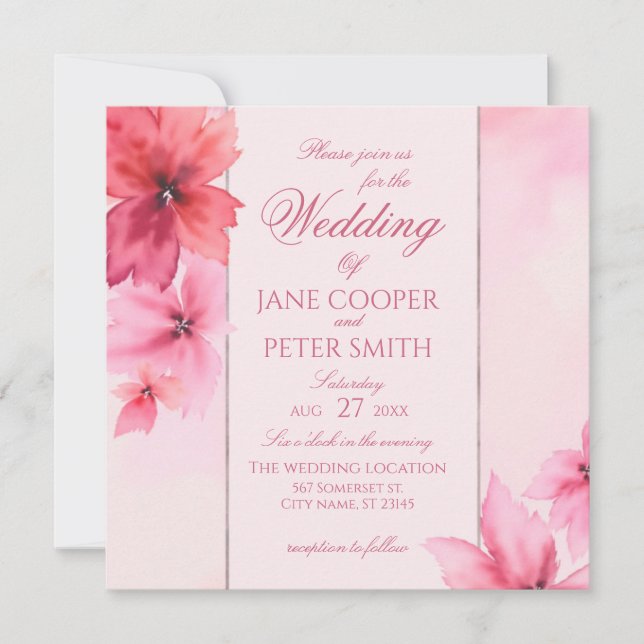 Convites Pink and red flowers floral Wedding Invitation (Frente)
