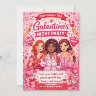 Convites Pink and Red Galentine's Night Party Invitation