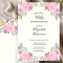 Pink and Sage Green Floral 90th Birthday