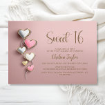 Convites Pink and Silver Heart Theme Sweet 16 Birthday<br><div class="desc">Invite your friends and loved ones to celebrate your daughter’s 16th birthday with this pink and silver heart-themed invitation. A variety of paper types and corner styles are available for your unique invitations,  along with the option to download if you prefer a digital format.</div>