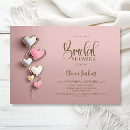 Convites Pink and Silver Hearts Bridal Shower