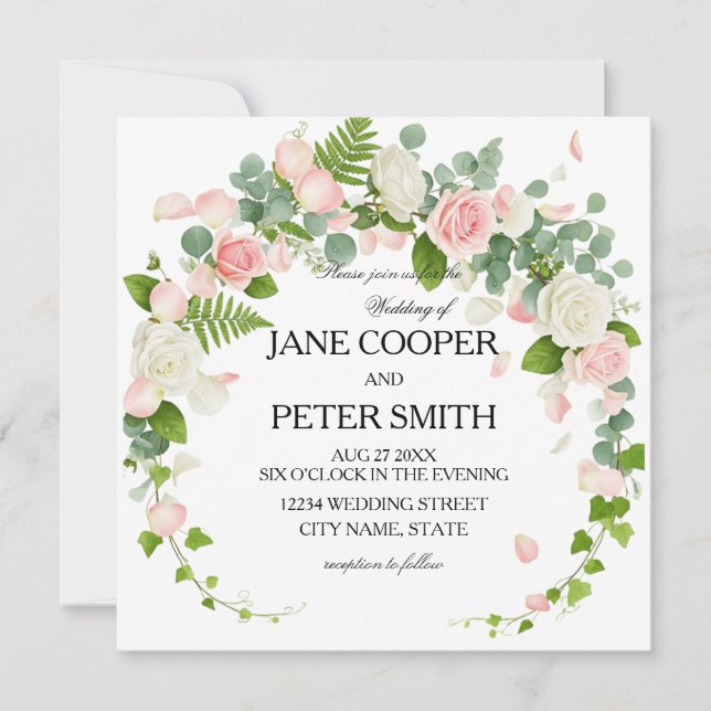 Convites Pink and white roses Budget Wedding Invitation (Frente)
