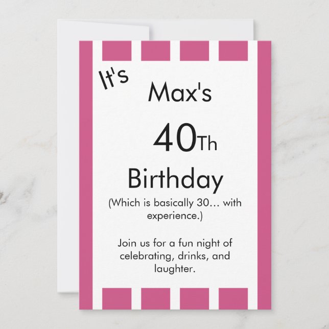 Convites Pink and White Striped Birthday Invitation – (Frente)