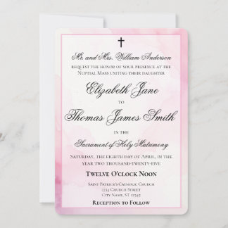 Convites Pink and White Watercolor Catholic Wedding