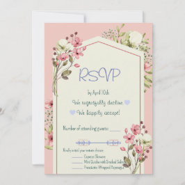 Convites Pink And White Wildflowers Geometric RSVP Card