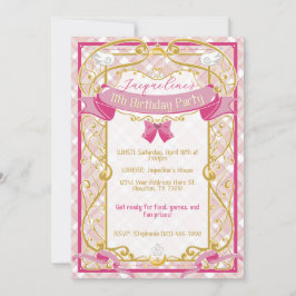 Convites Pink Art Nouveau Princess Birthday Invitation
