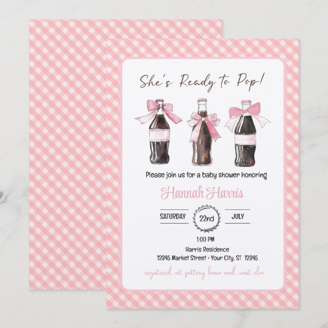 Convites Pink Baby Girl Soda Ready to POP Baby Shower  (Frente/Verso)