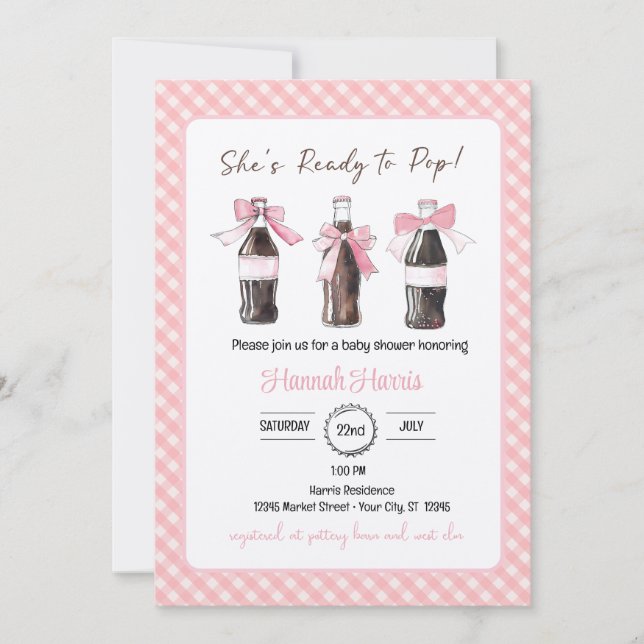 Convites Pink Baby Girl Soda Ready to POP Baby Shower  (Frente)