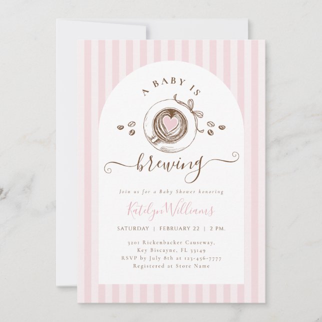 Convites Pink Baby Is Brewing Coffee Baby Shower Invitation (Frente)