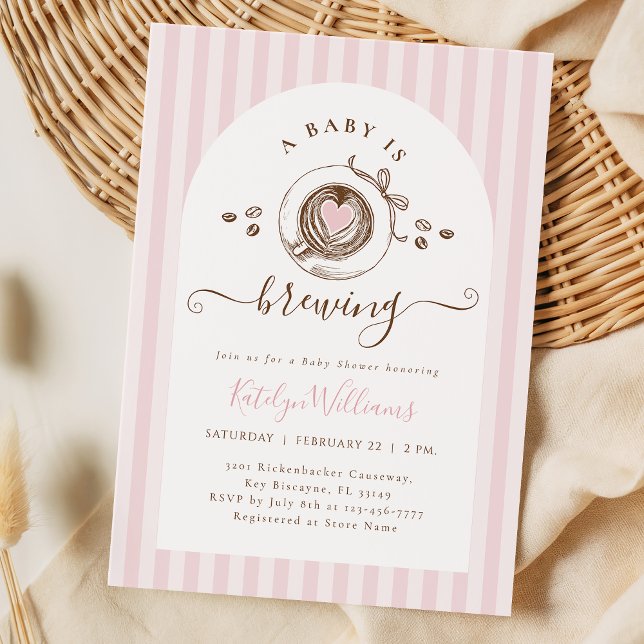 Convites Pink Baby Is Brewing Coffee Baby Shower Invitation (Criador carregado)