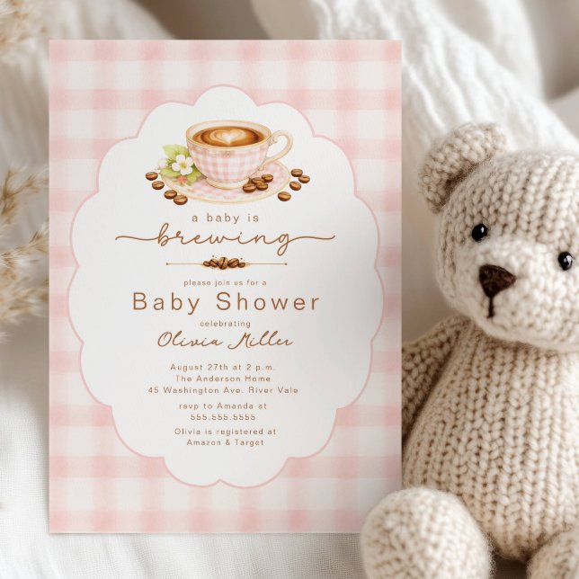Convites Pink Baby Is Brewing Coffee Baby Shower Invite (Criador carregado)